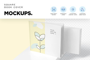 Slim Square Book Cover Mockups