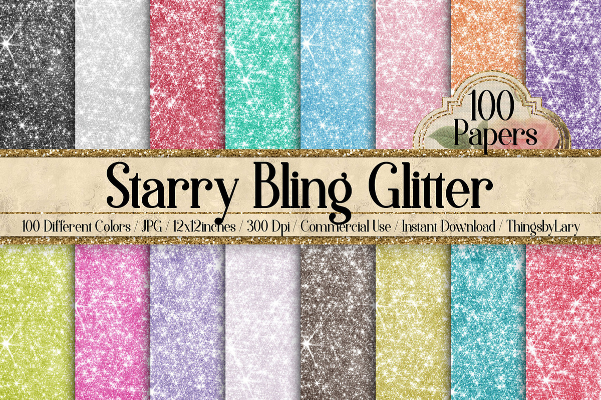 100 Starry Bling Glitter Digital Pap, a Texture Graphic by ThingsbyLary (Photo 1 of 10)