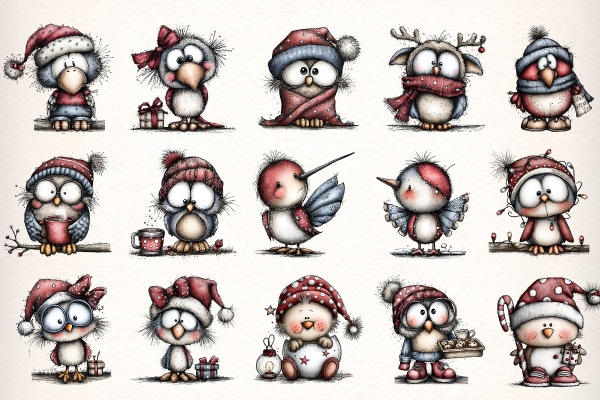 Whimsical Christmas Birds Clipart, an Illustration by Dream Creation (Photo 7 of 7)