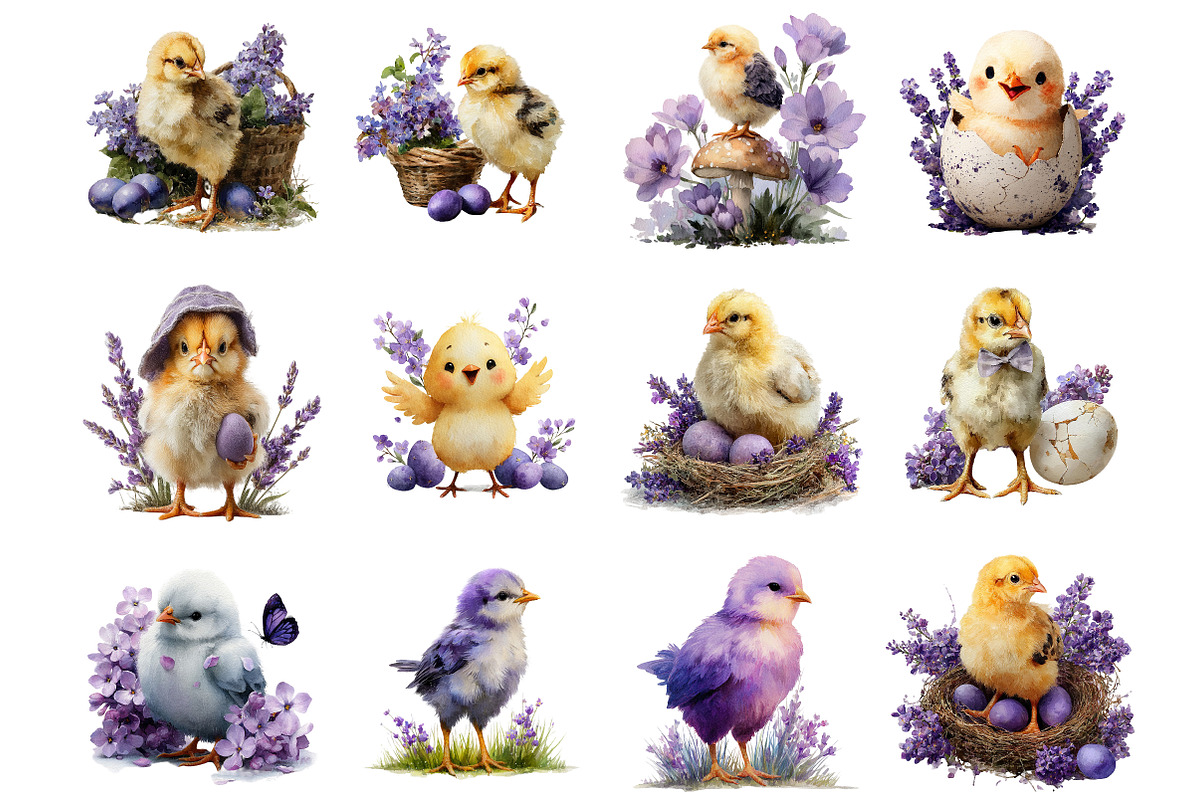 Lavender Easter Chicks Clipart, an Illustration by DreamArtGraphic (Photo 4 of 4)