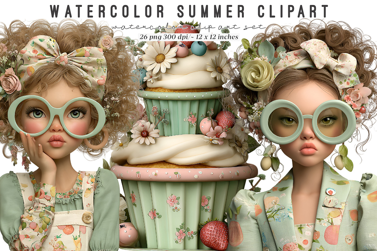 Watercolor Summer Clipart Set, an Illustration by SinaCreation (Photo 1 of 9)