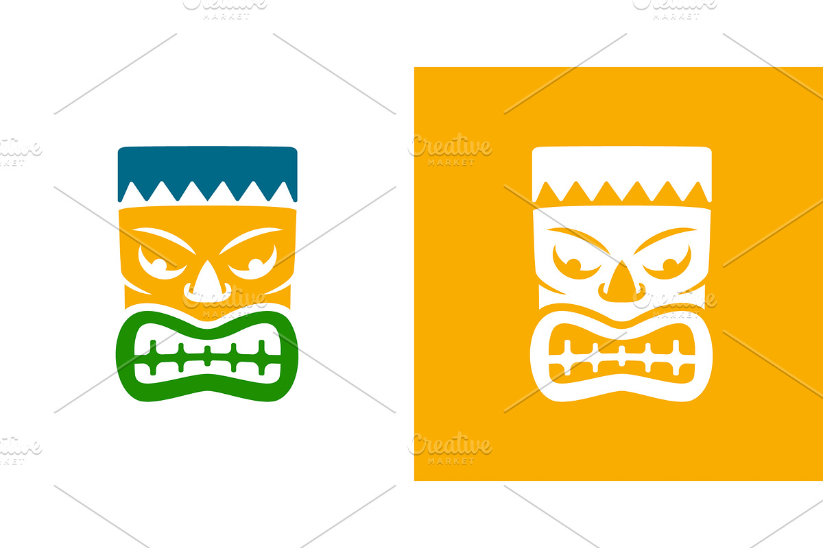 Polynesian tiki mask in white-on, an Illustration by GraphiShop