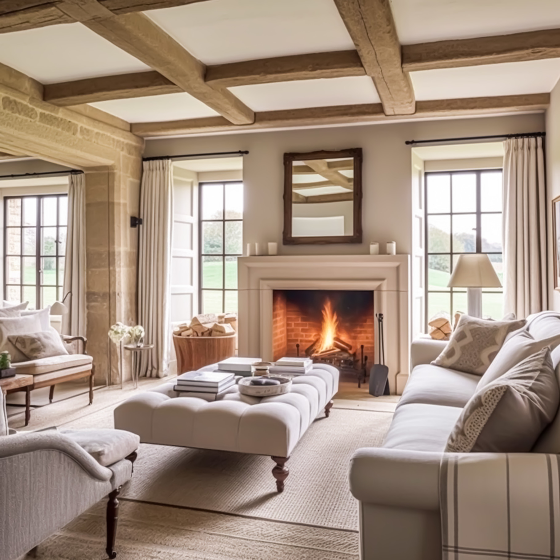 Modern cottage sitting room decor, interior design, living room, a ...