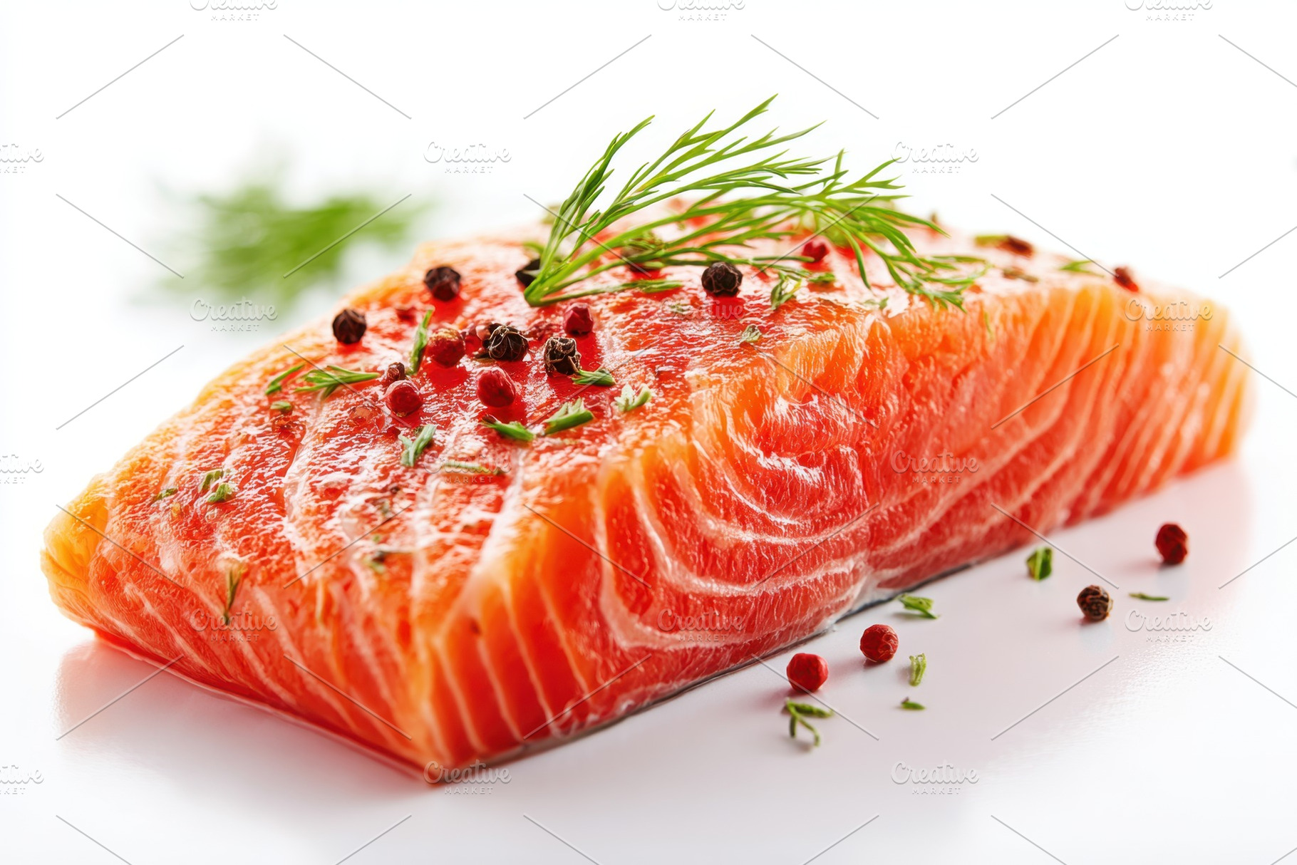 Fresh salmon fillet with herbs and spices, a Food & Drink Photo by AlyaAnd