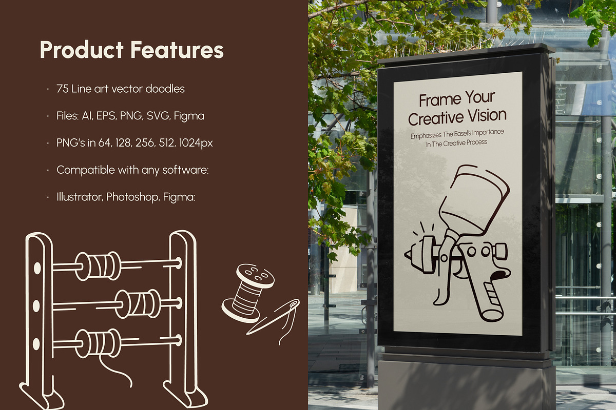 Crafting and DIY Doodle Icon set, an Outline Icon by Vectors Market (Photo 2 of 8)