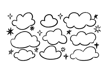 Kid pencil sketch clouds doodles set, an Object Illustration by YuliiaOsadcha