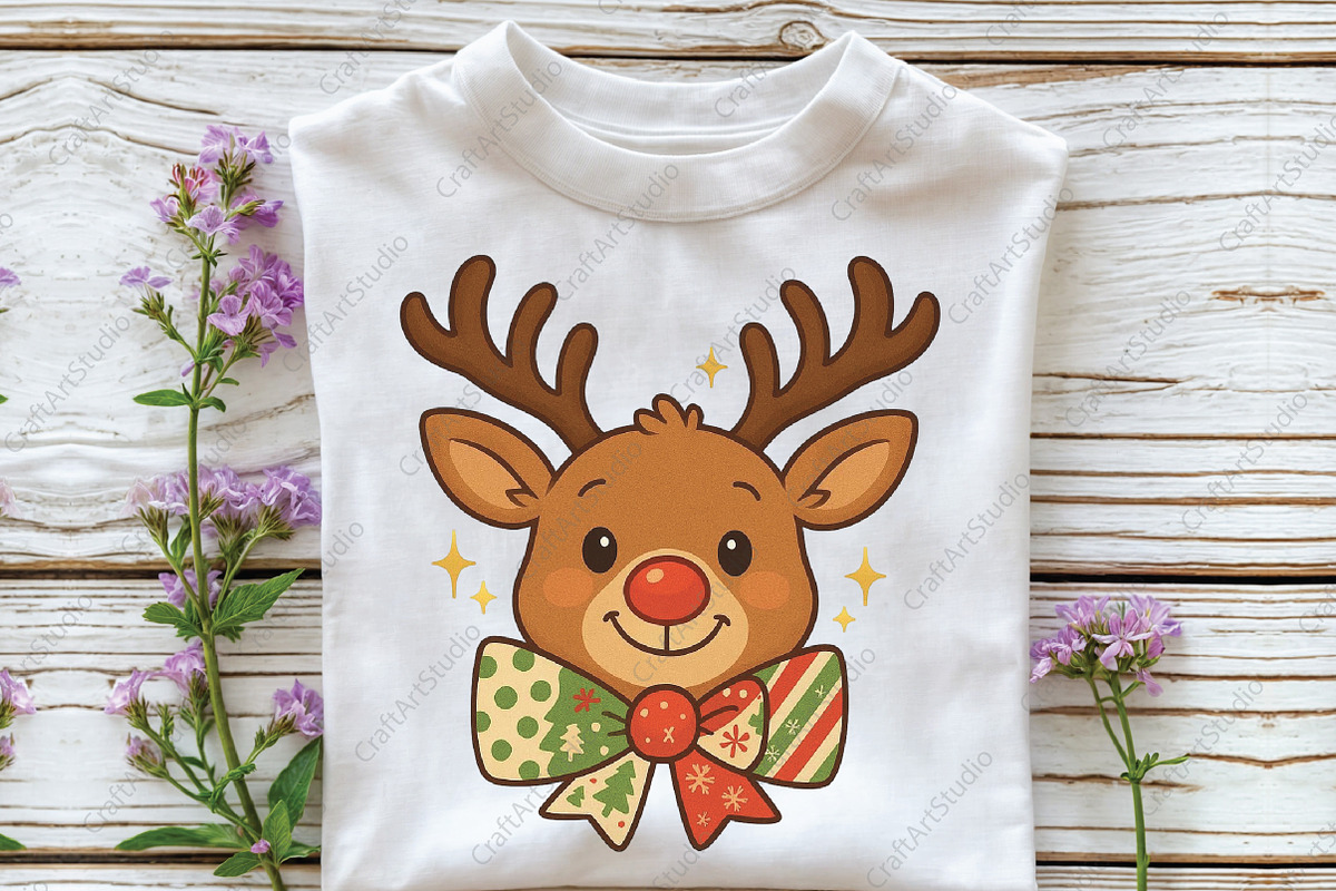 Christmas Reindeer Coquette Bow PNG, an Illustration by CraftArtStudio (Photo 3 of 4)