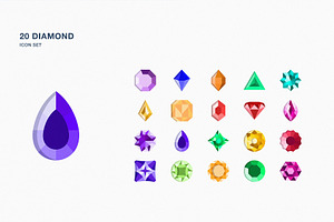 Diamond and gems icon set