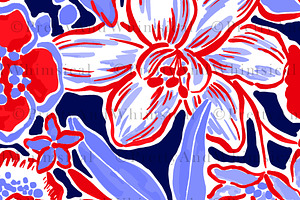 Preppy Blue And Red Floral Pattern