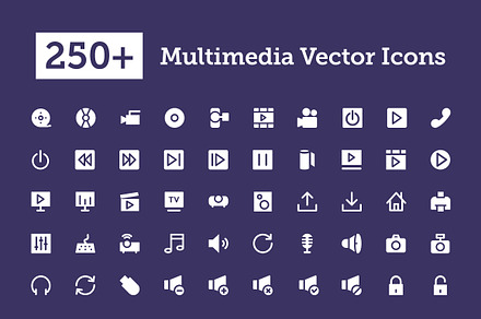 250+ Multimedia Vector Icons, a Solid Icon by Vectors Market