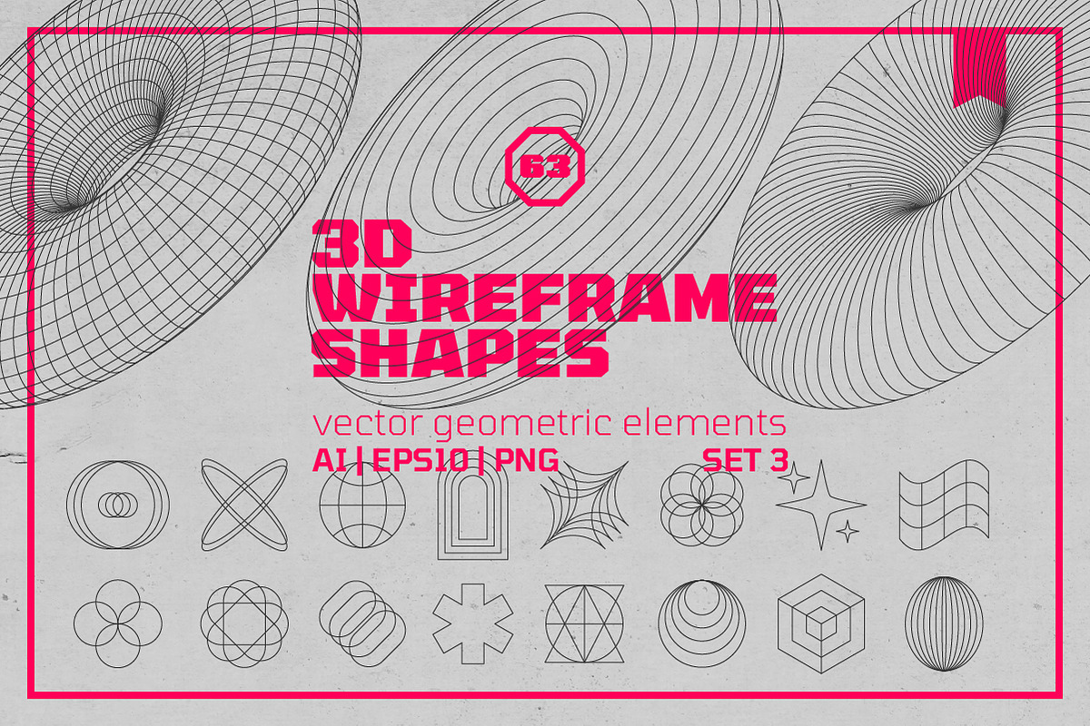 3D Wireframe Shapes | set 3, an Object Graphic by MaximGertsen (Photo 1 of 7)