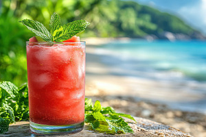 Refreshing watermelon drink garnishe, a Food & Drink Photo by Pixeness Studio
