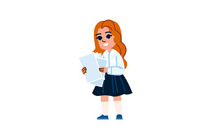 Smiling schoolgirl holding papers, an Object Illustration by pikepicture