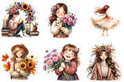 Girls with Fall Flowers Clipart, an Illustration by DreamArtGraphic (Thumbnail 5 of 5)