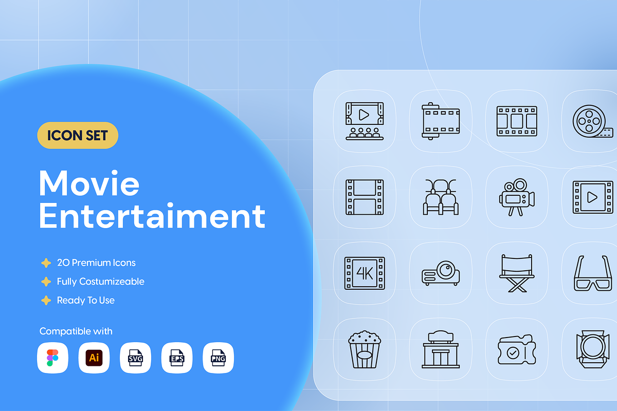 Movie Entertaiment Icon Set, an Outline Icon by Nathaya Studio (Photo 1 of 2)