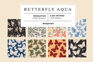 Butterfly Aqua - Seamless Pattern