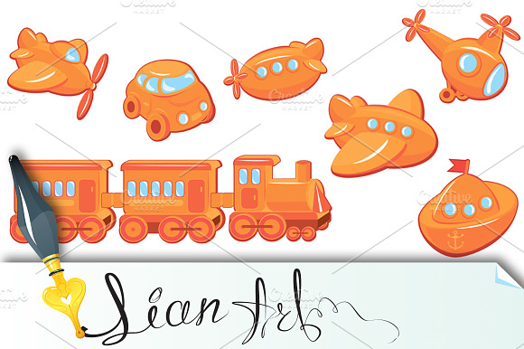 Set of boys toys - transport cartoon preview 2