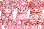 Whimsical Highland Cow Clipart, an Illustration by Designking (Thumbnail 1 of 5)