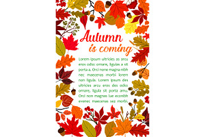 Autumn Fallen Leaf Poster With Fall Nature Frame