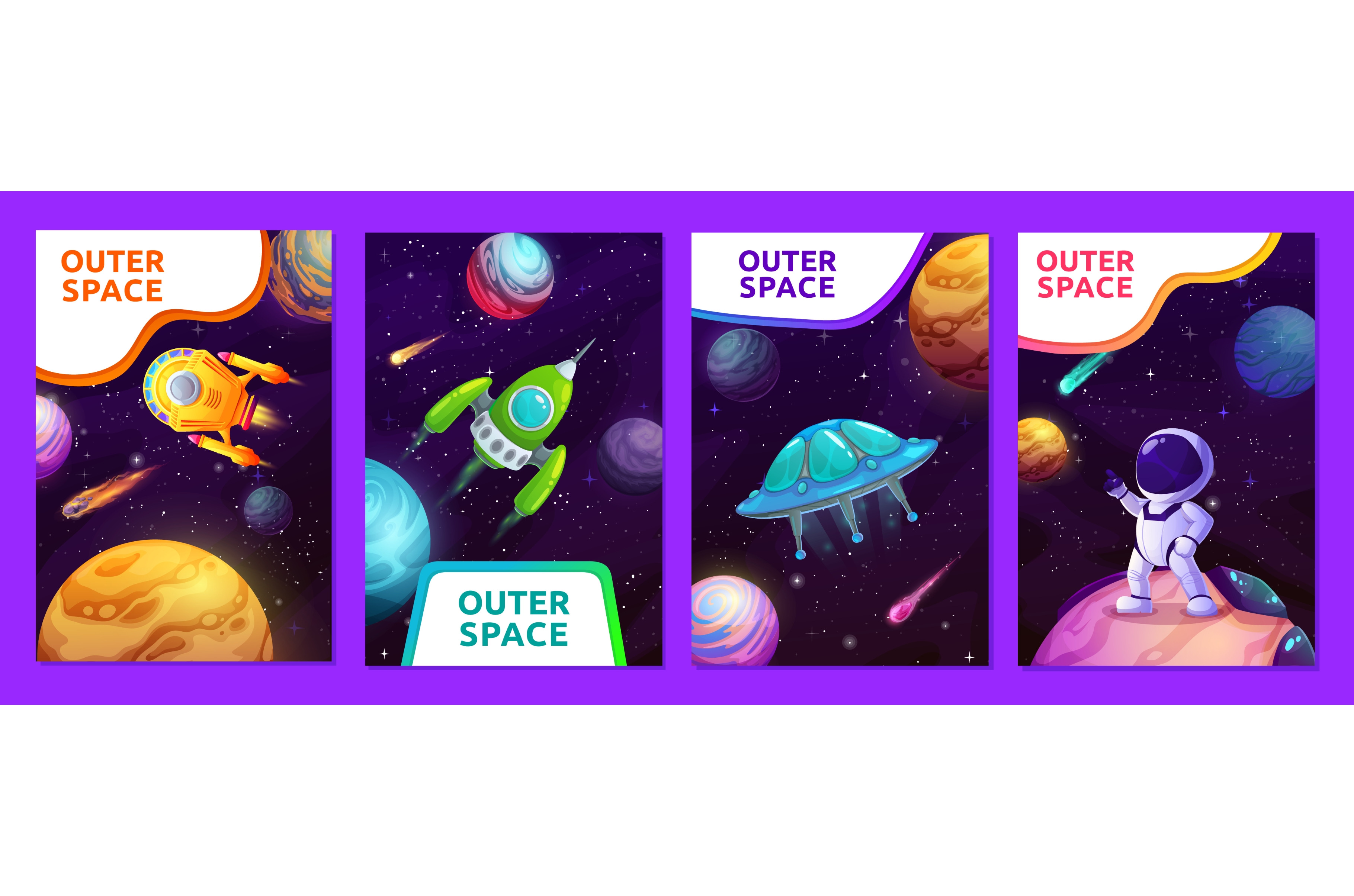 Cartoon space posters, banners, a Technology Illustration by Vector ...