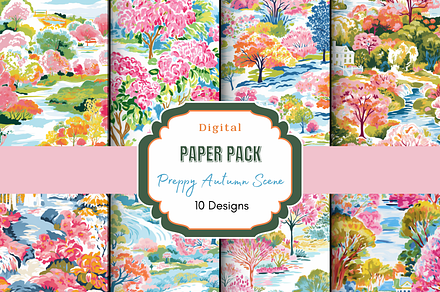 Preppy Autumn Scene Digital Paper, a Pattern Graphic by Paper & Pattern Studio