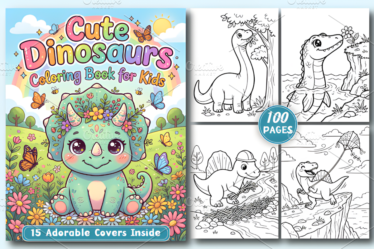 CUTE Dinosaurs Coloring PAGES, an Animal Illustration by Design Station (Photo 1 of 4)