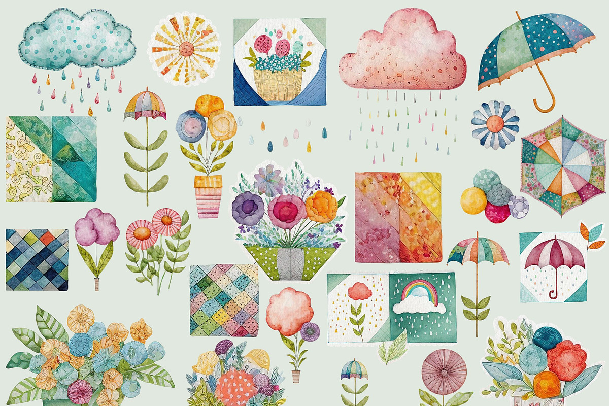 Spring Showers Quilt Clipart, a Graphic by JBArt Clipart, image size:1200x800