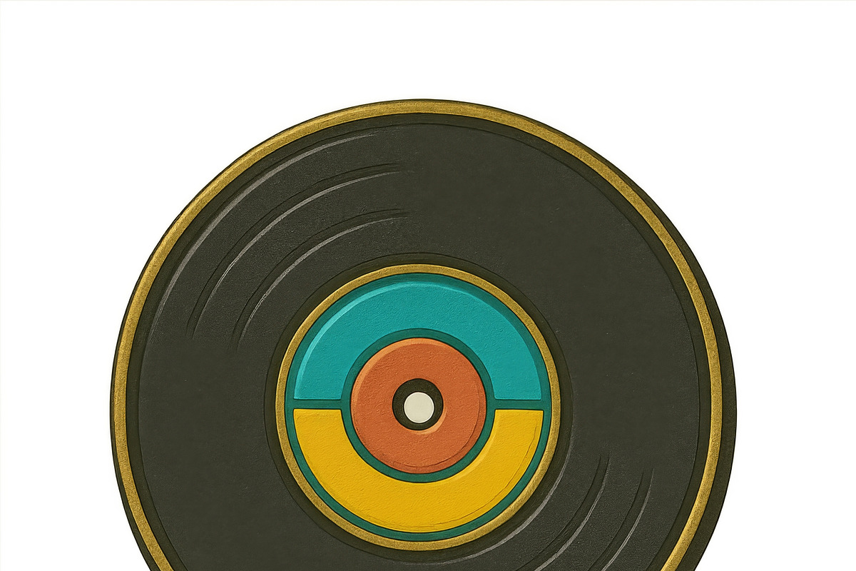 Vinyl record design on enamel pin is, an Illustration by Dvoevnore photos