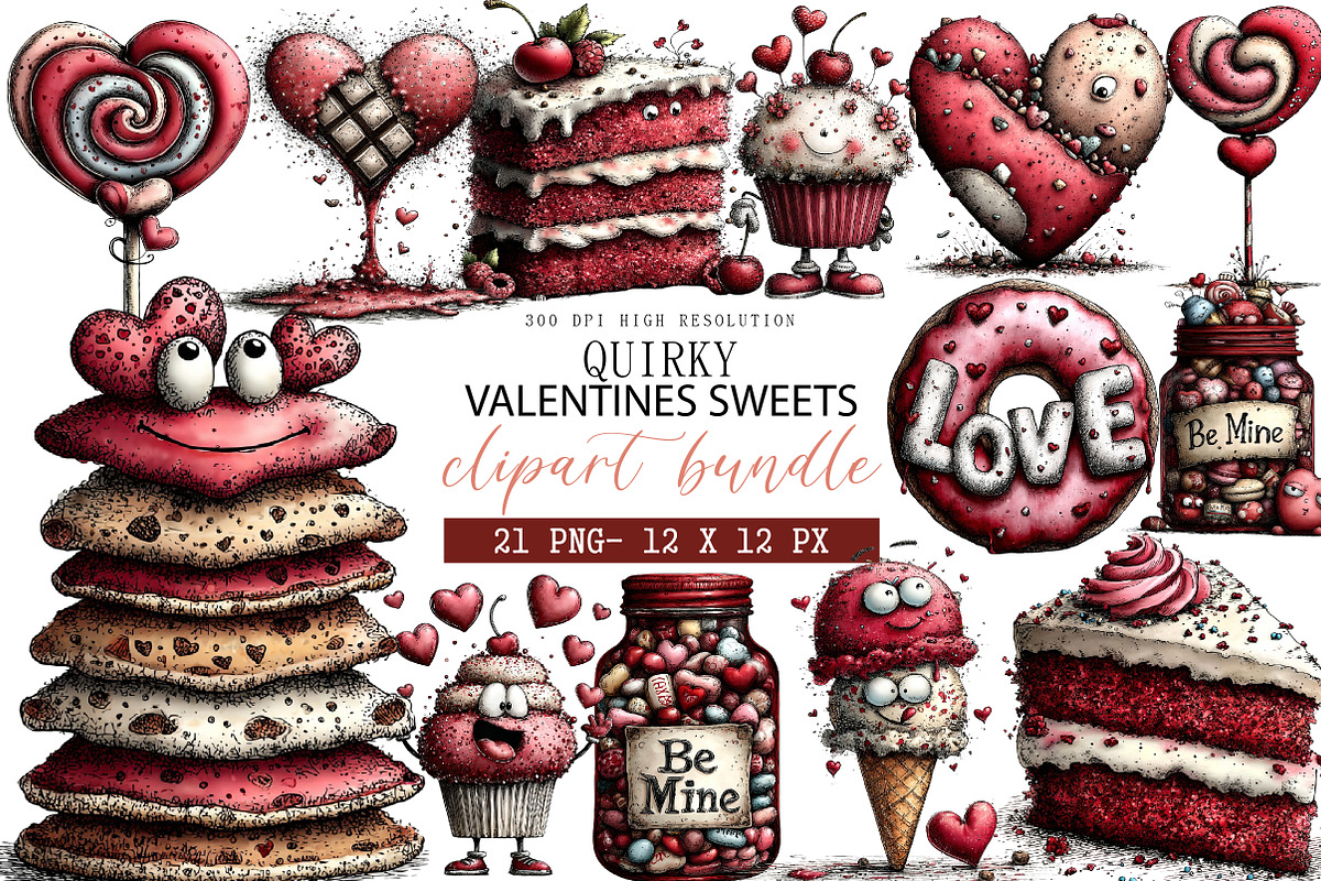 Quirky Valentines Sweets Clipart, an Illustration by DreamArtGraphic (Photo 1 of 4)