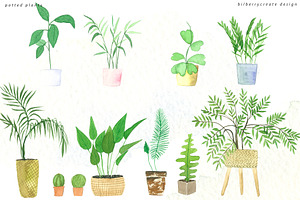 Watercolor Cozy Potted Plants