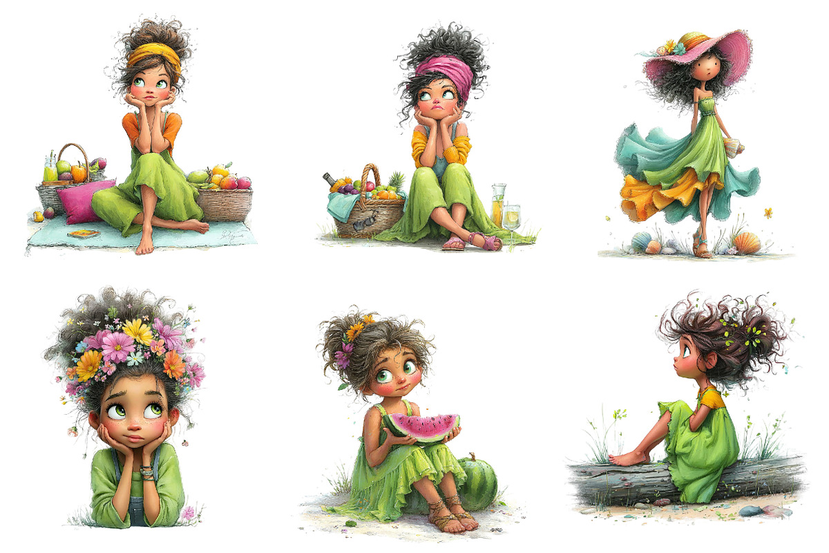 Whimsical Summer Girl Clipart, an Illustration by Dream Creation (Photo 3 of 7)