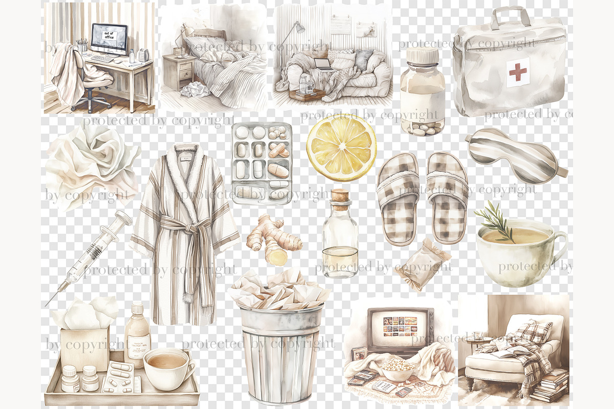 Sick Day Clipart | Cozy Home Medical, a Healthcare Illustration by GlamArtZhanna (Photo 6 of 8)