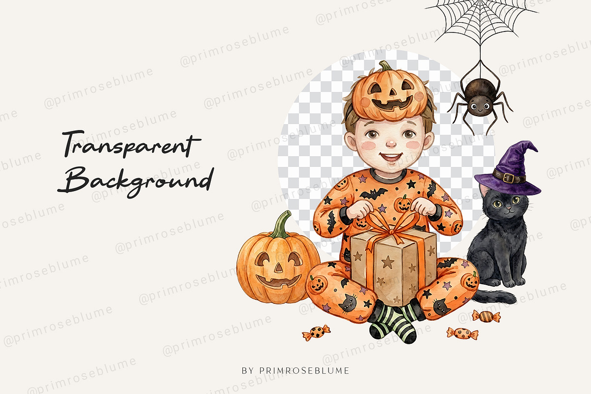 Spooky Friends Watercolor Clipart, a Seasonal Illustration by Primrose Blume (Photo 4 of 4)