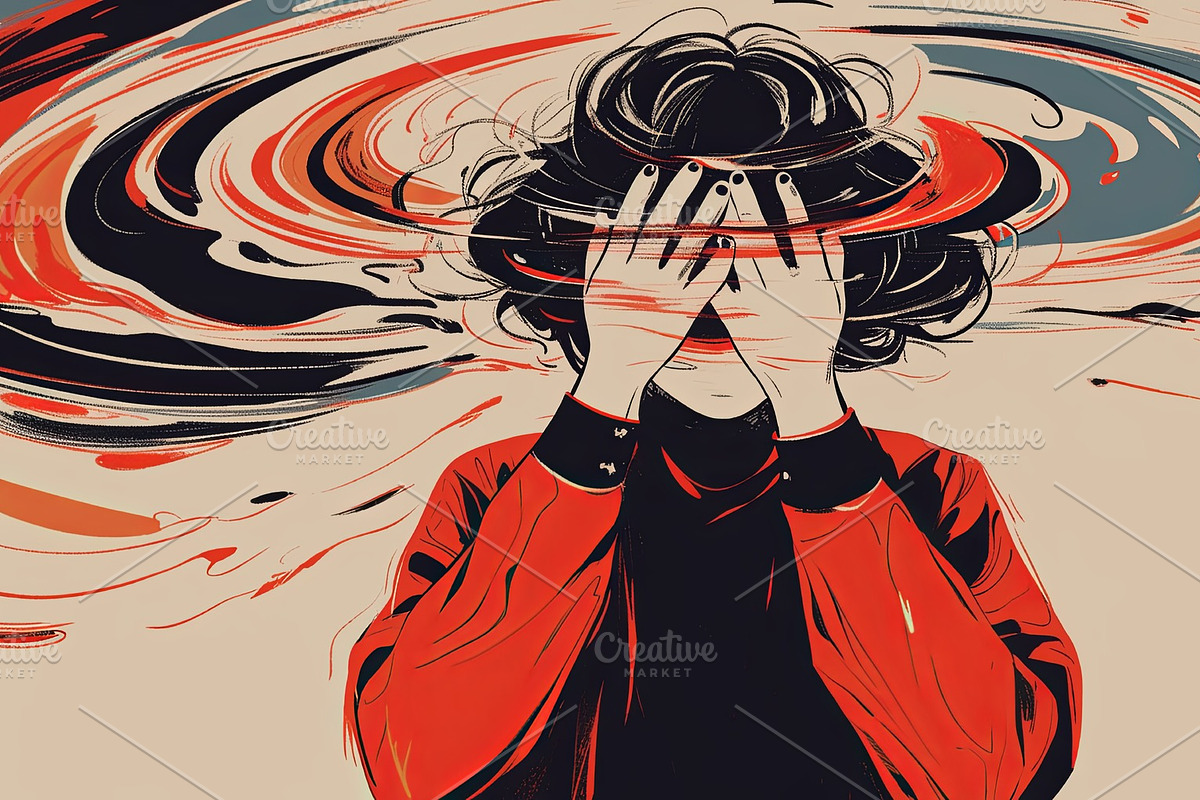 Abstract depiction of mental overwhelm with swirling colors and expressive figu, an Illustration by AS photostudio