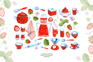 Watercolor Strawberry Kitchen