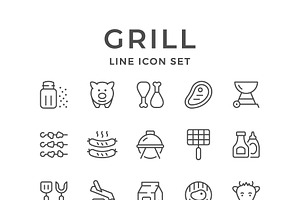 Set line icons of grill, an Outline Icon by motorama