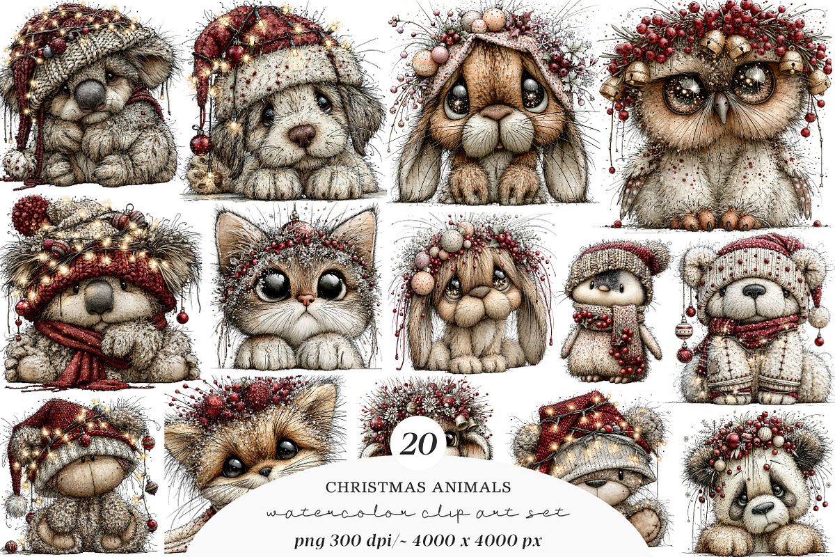 Cute Animals Christmas Clipart, a Transportation Illustration by SinaCreation (Photo 1 of 9)