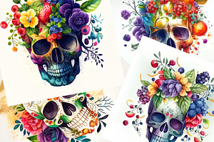 Watercolor Floral Skulls Pack