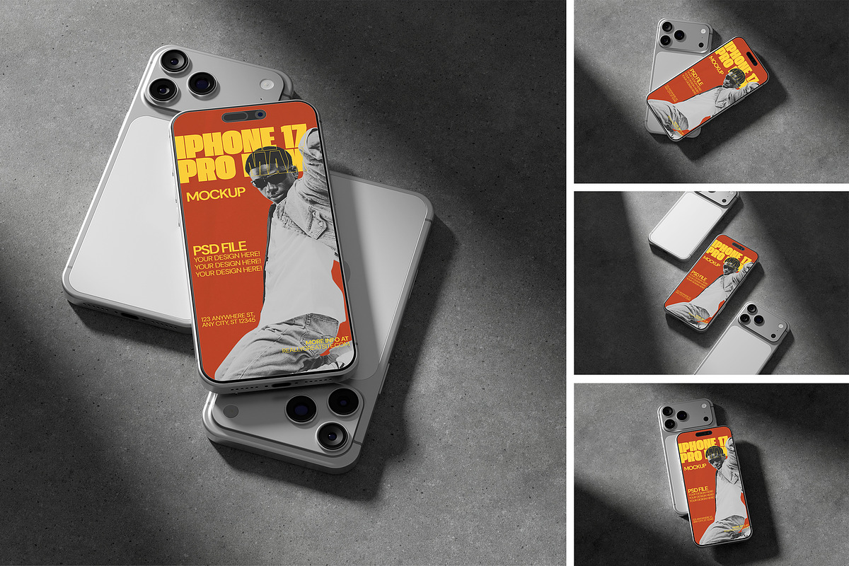 iPhone 17 Pro Max Mockup, an iPhone Mockup by xavier_studio (Photo 1 of 5)