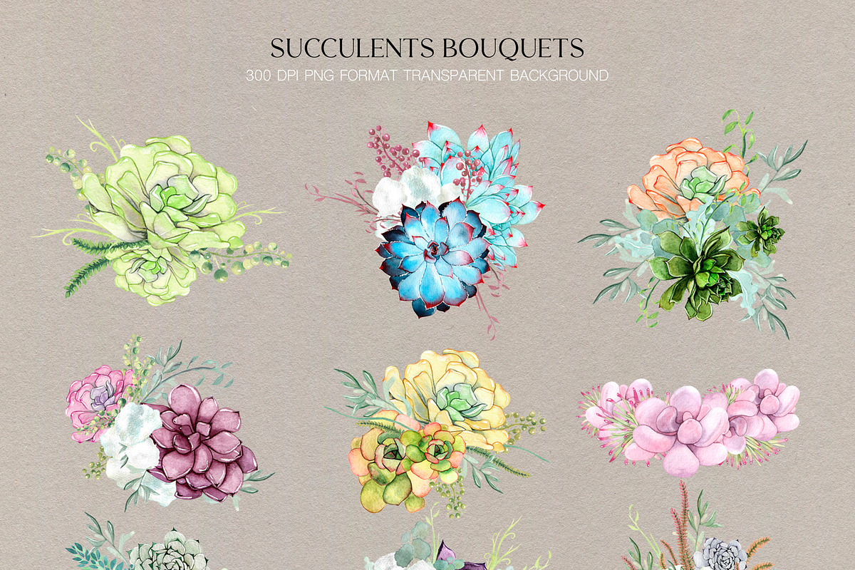 Watercolor Succulents, an Illustration by CrystalinaShop (Photo 2 of 5)