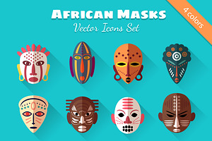 8 African Masks Flat Icons