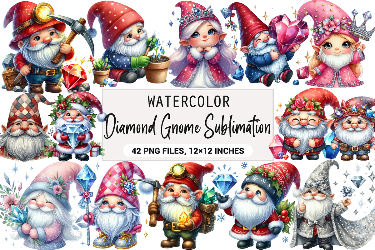 Diamond Gnome Sublimation Clipart, an Illustration by DreamArtGraphic (Photo 1 of 7)