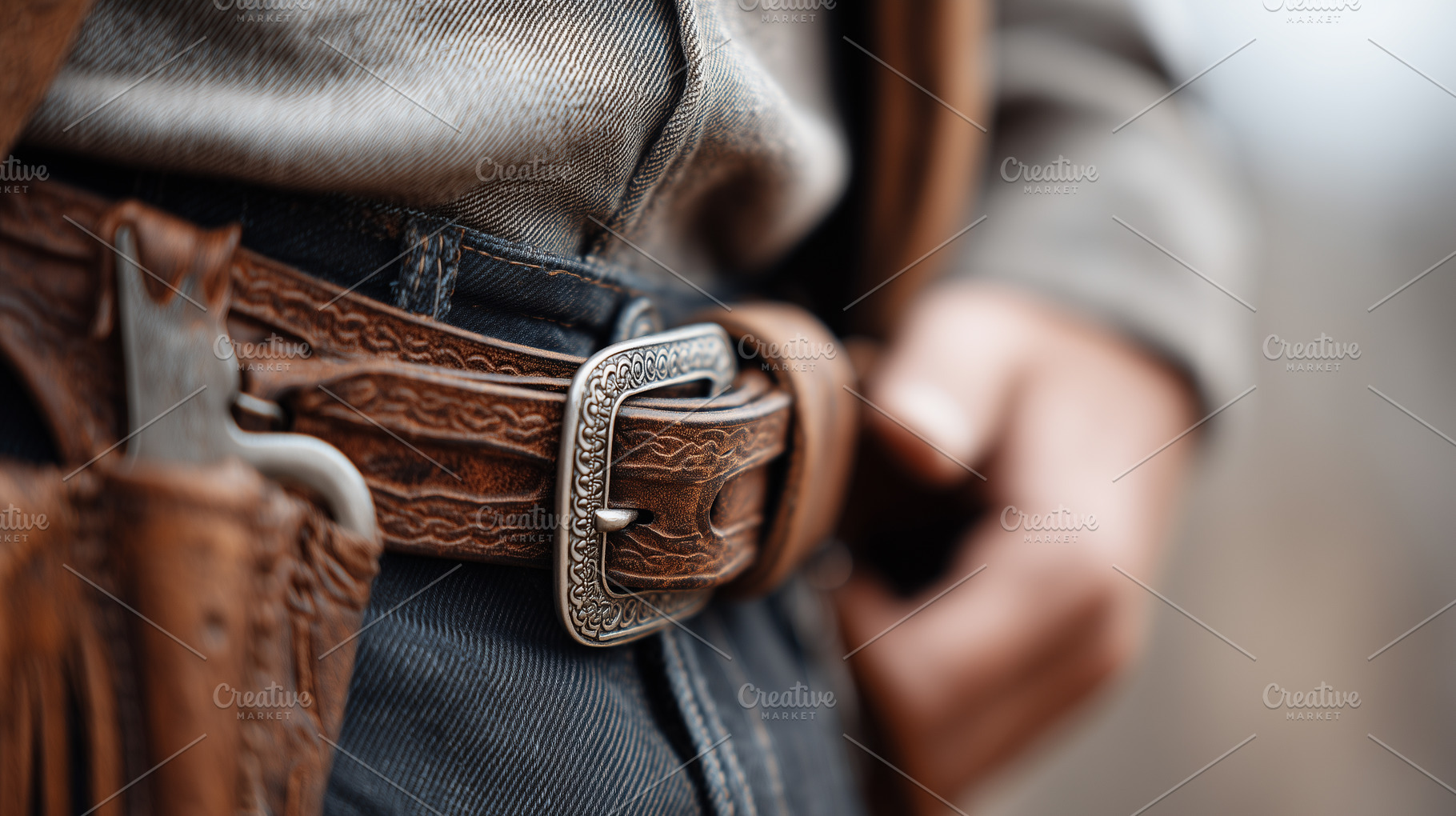 Close up of a cowboy wearing jeans, a Person Photo by MistyDay