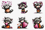 Valentine's Whimsical Raccoon Clipar, an Illustration by CreationArt (Thumbnail 2 of 5)