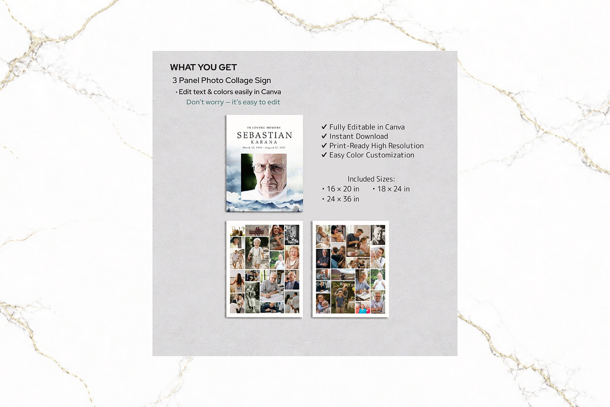 3 Panel Funeral Collage Canva FR010, a Poster Template by TyphoonStudio (Photo 2 of 9)