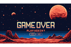 8bit Pixel Video Game Over Screen