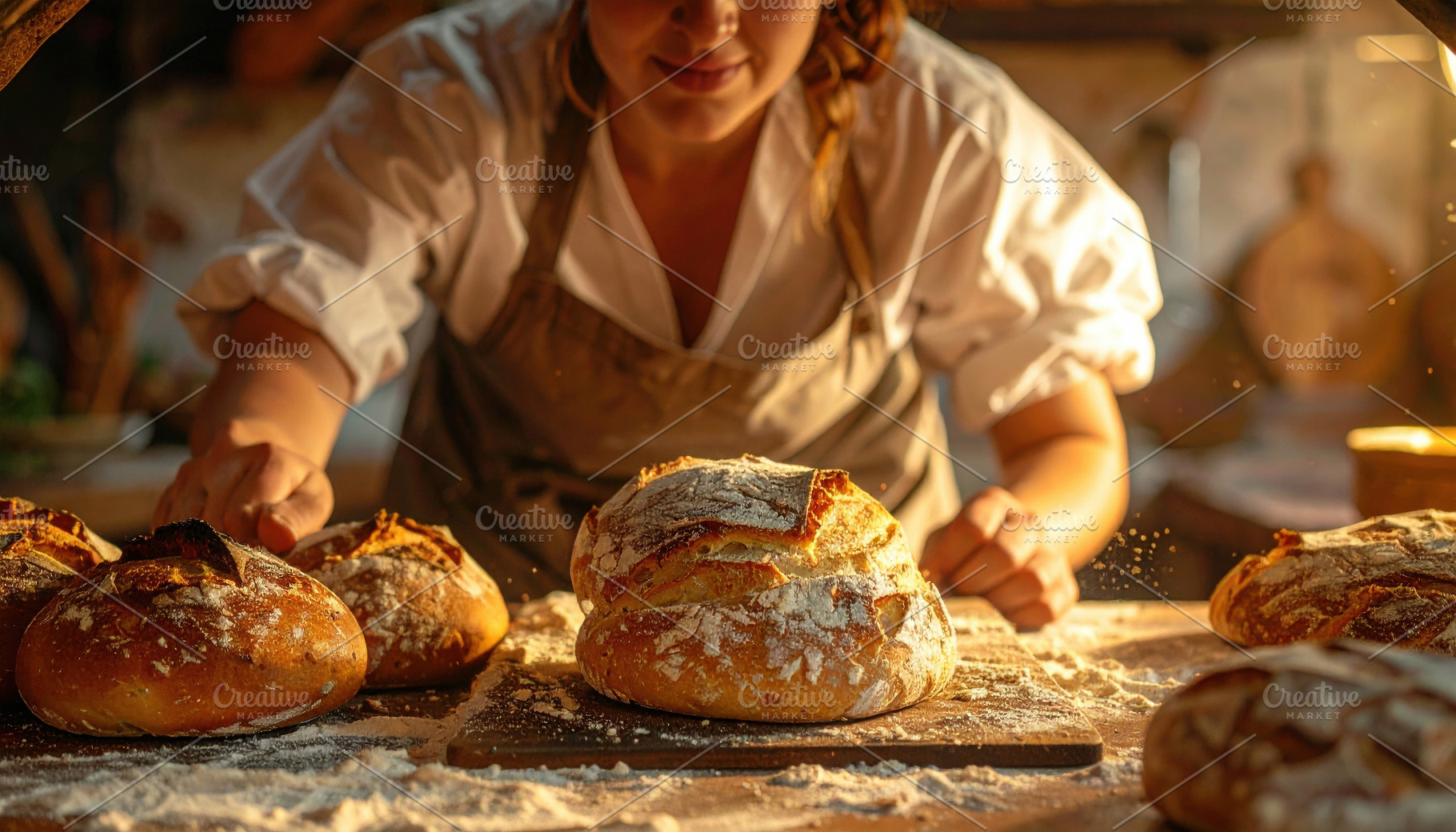 Female Baker Presenting Fresh Artisan Bread, a Food & Drink Photo by Davizro's Market