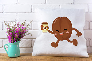 Funny Coffee Bean Holding Coffee Cup