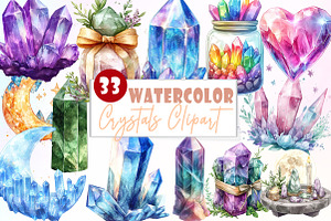 Watercolor Crystals Clipart, an Illustration by Watercolor design