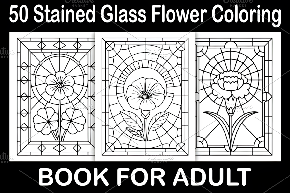 Stained Glass Flower Coloring Book, a Decorative Illustration by Design Station (Photo 1 of 3)